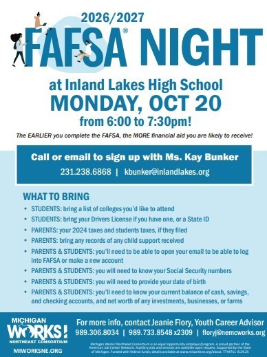 FAFSA Night on Monday, Oct. 20th from 6:00pm-7:30pm