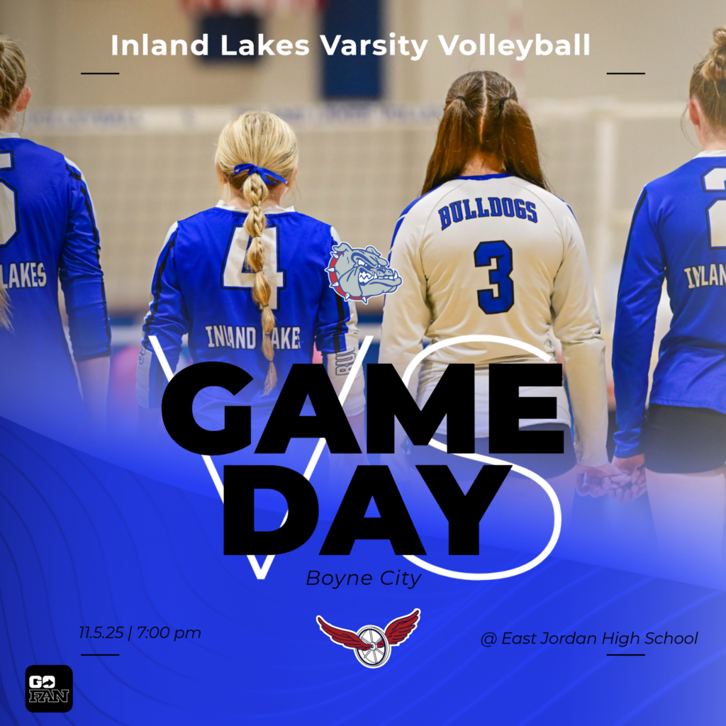 IL Varsity Volleyball Game day vs Boyne City . 7pm at East Jordan, District Semfinals. In the picture the team is lined up for the national anthem, with the picture zooming in on the backs of Bulldogs #4 Fesntermaker and #3 Woolard.
