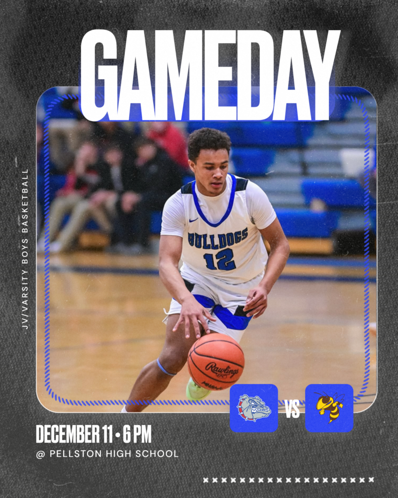 IL JV/Varsity Boys basketball at Pellston tonight 6 pm start time. The game day post has #12 Andre Bradford dribble driving to attack the basket.
