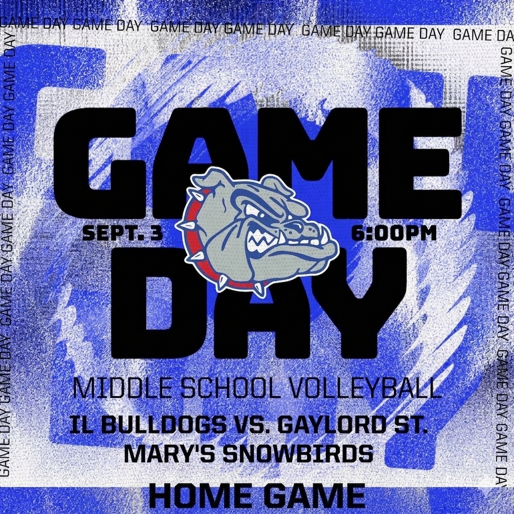 edited image to announce that the middle school volleyball teams play at home today against the GSM snowbirds!