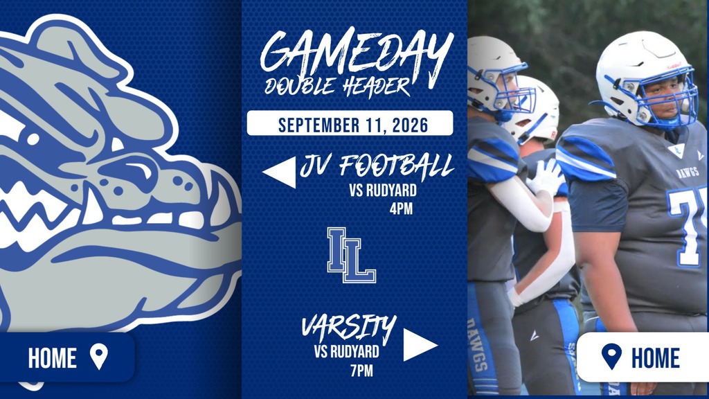 Football Double Header vs Rudyard. JV at 4 and Varsity at 7.