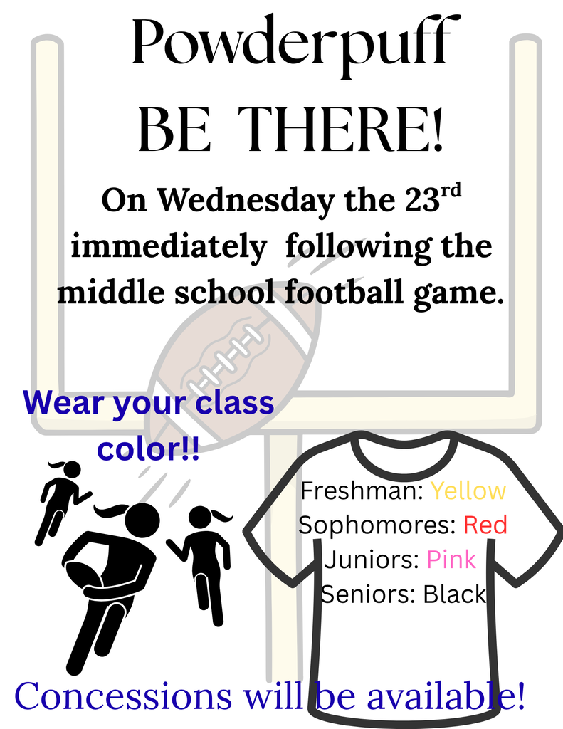 Powderpuff Football on Wednesday, 9/23, following the middle school football game!