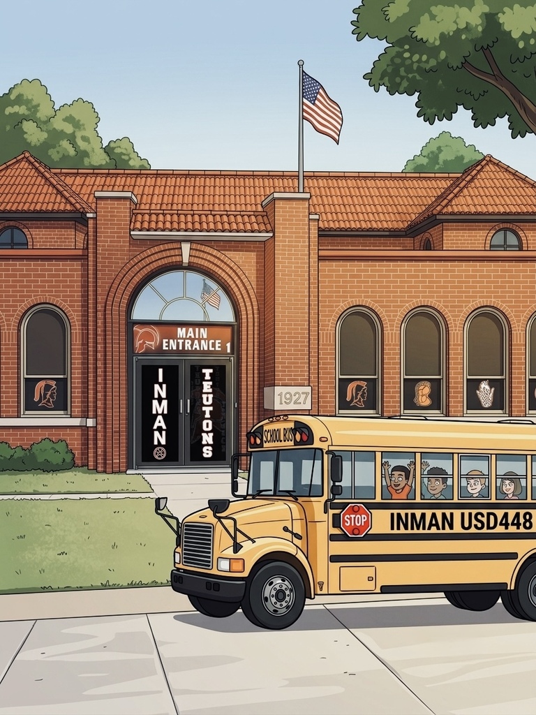 school bus in front of a school