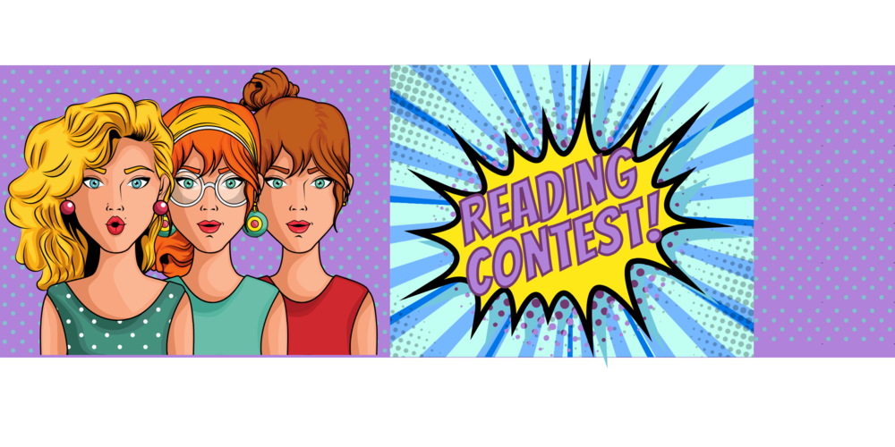 Graphic of 3 cartoon heads and Reading Contest