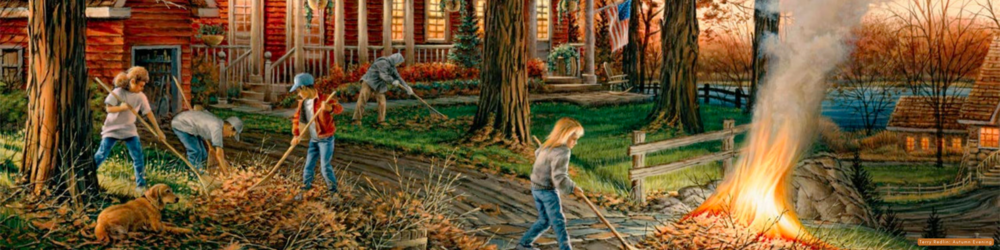 Kids raking leaves