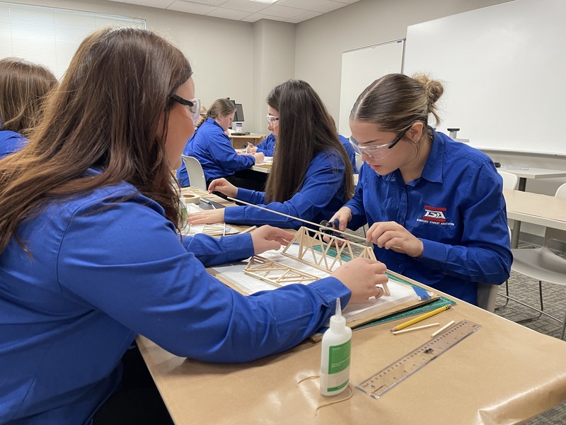 students construct a bridge