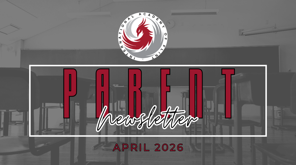 Gray scale image with school desks in background, IAF logo of phoenix in gray and burgundy