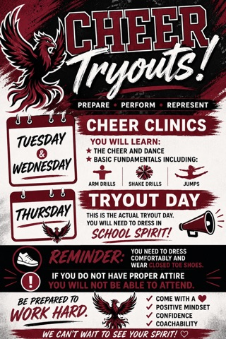 IAF cheer tryouts for 5-12 grades