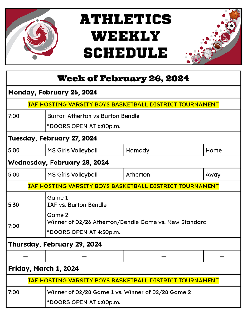 Weekly Athletics 02/26/2024