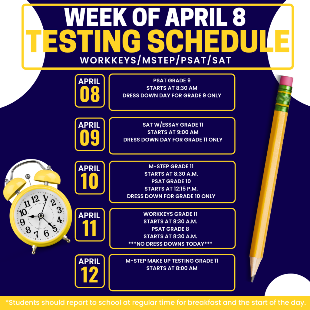 Spring Testing Week 1 Schedule