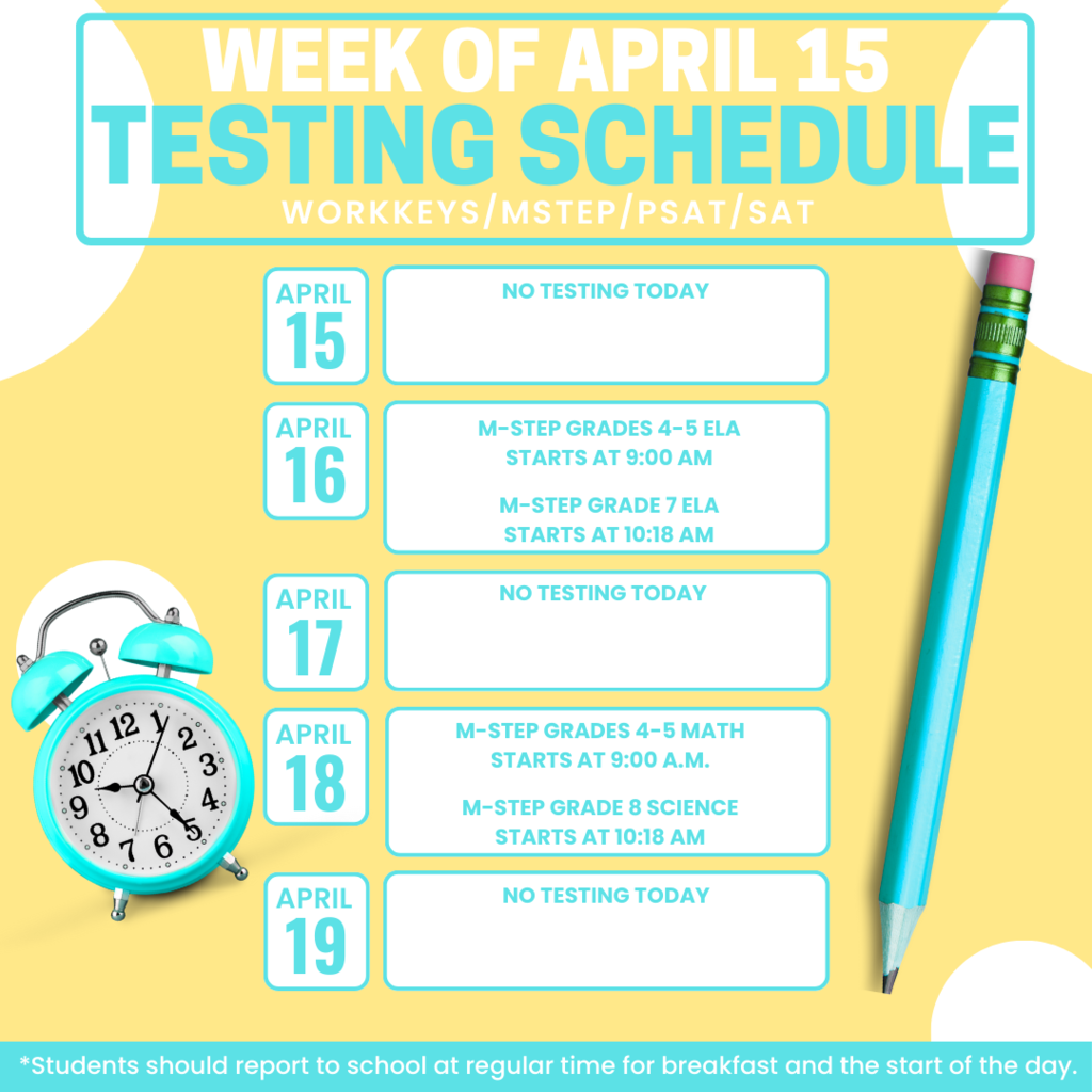 Spring Testing Week 2 Schedule