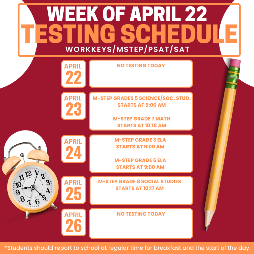 Spring Testing Week 3 Schedule
