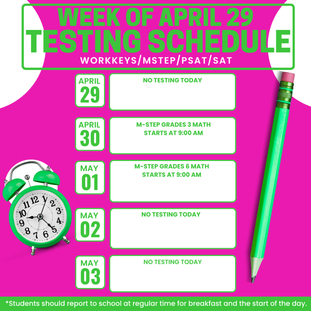 April 29 Testing Schedule