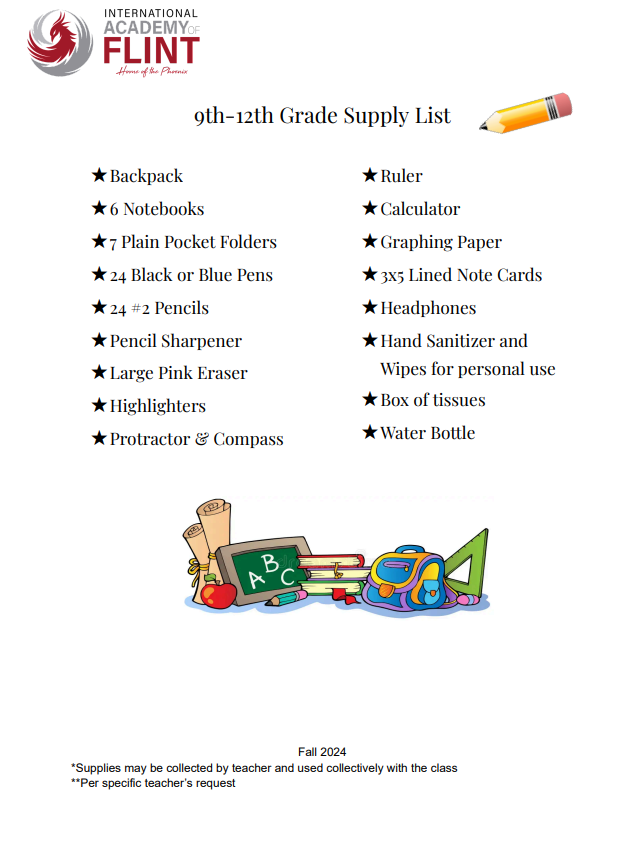 Grades 9-12 Supply List