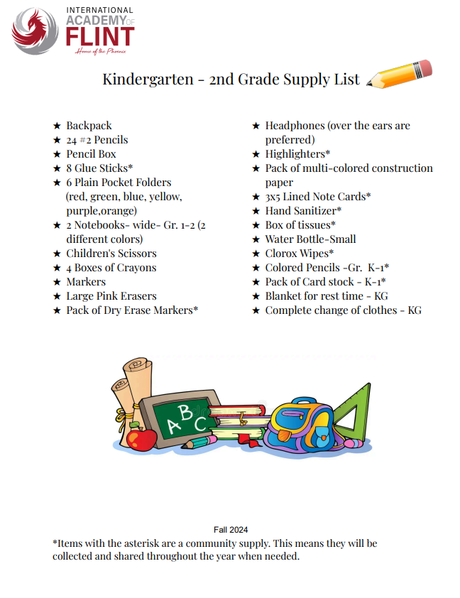 Grades K-2 Supply List