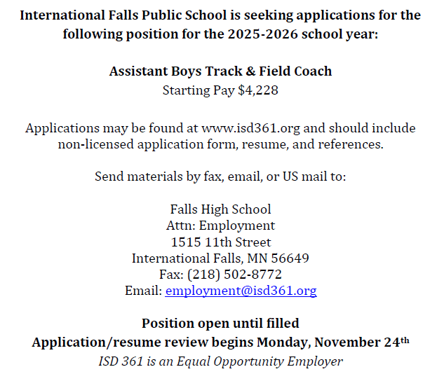 Assistant Boys Track & Field Coach