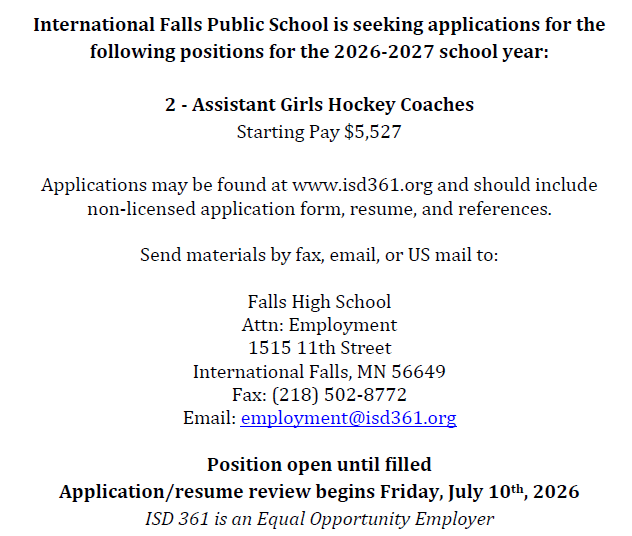 2 assistant girls hockey coaches 6.24.26