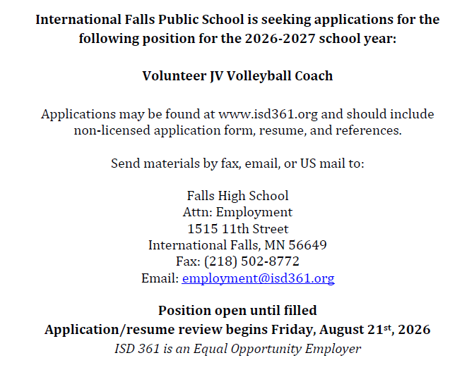 Volunteer JV Volleyball Coach 8.13.26