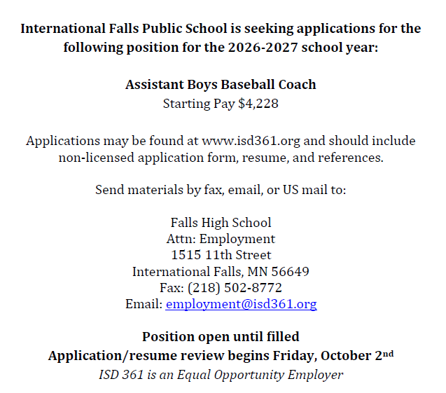 Assistant Baseball Coach 8.31.26