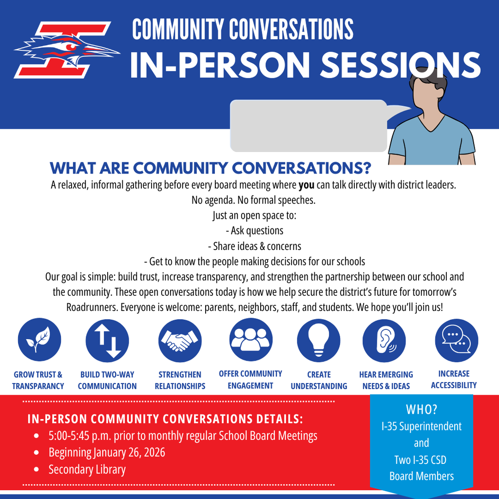 Save the Date for January 26th Community Conversation. It is the first of monthly sessions before board meetings to hear from the community in an informal way.