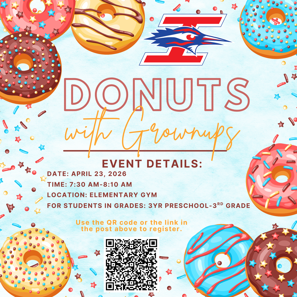 Good afternoon- The below text will go live on Friday of this week. I wasn't sure who would be best to receive it so I sent it you both in case you want to make changes or forward on to someone else. Just a reminder - we repeat what's in the graphic within the post text b/c of accessibility technology that folks may use when scrolling social media. Thanks! Tereca ------------------------------------------------------------------ A family-favorite event, Donuts for Grownups, is BACK! Join us April 23rd anytime between 7:30-8:10 for a sweet morning treat and some quality time with your student. This year's event is open to families with 3-Year-Old Preschool - 3rd Grade students. In addition to donuts, we'll have fun photo stations, some activities like coloring pages, and the option for families to take home a free book for their students! Register here: https://docs.google.com/forms/d/e/1FAIpQLScBX0Pa2UM5Ou0yG1zeVGq0wrRjKI7deJylzDVTV3-rrKGfTw/viewform or by using the QR code below. Details Summary: April 23, 2026 7:30–8:10 AM Elementary Gym For students in 3-year-old preschool through 3rd grade #TheRoadrunnerExperience