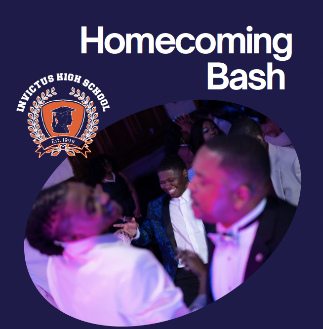 Students dancing with the words Homecoming Bash