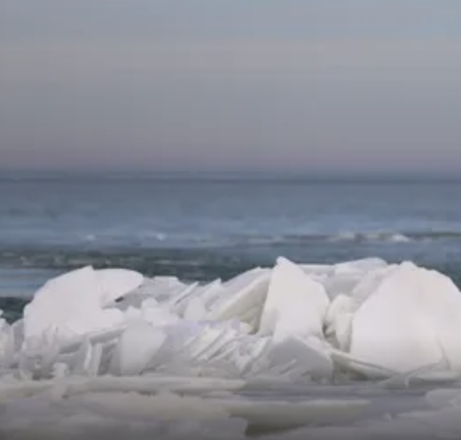 Ice piling up on the lake shore.