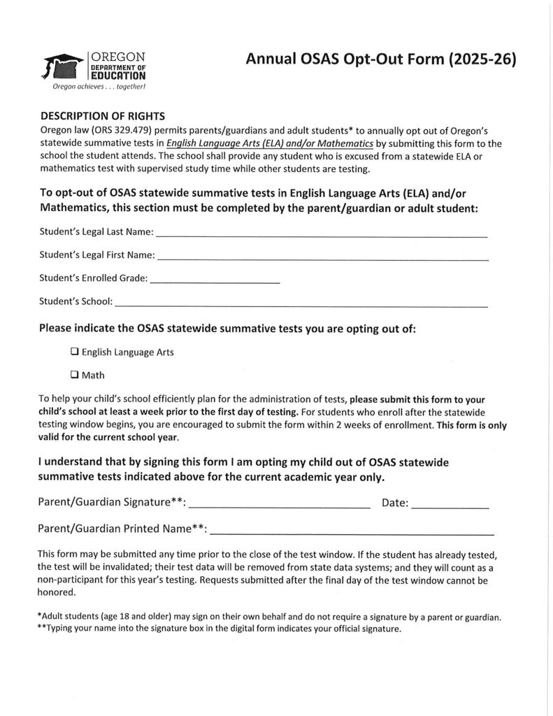 Opt out Form