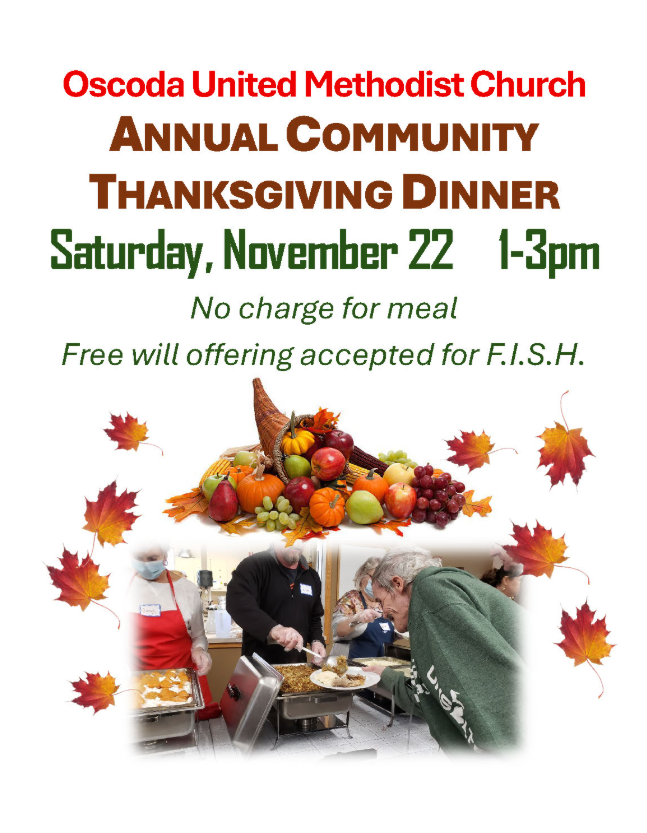 Community Thanksgiving Dinner this Saturday at Oscoda United Methodist Church