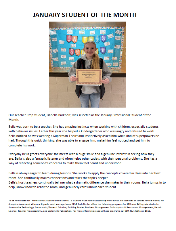 Bella Student of the Month