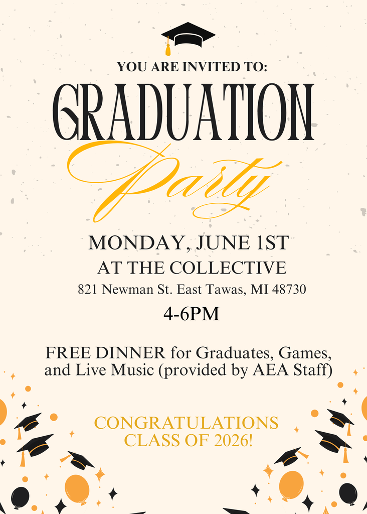 Grad party invitation at the collective. 4-6:00, June 1st, East Tawas
