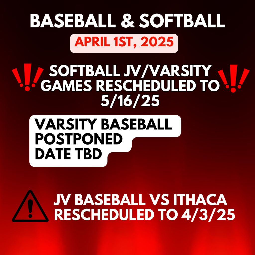 4/1/25 Rescheduled Softball & Baseball Games