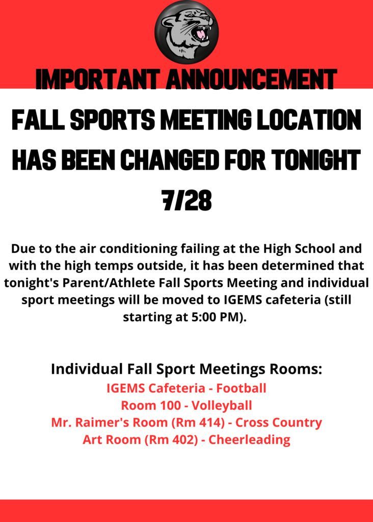Fall Sports Meeting Location Change