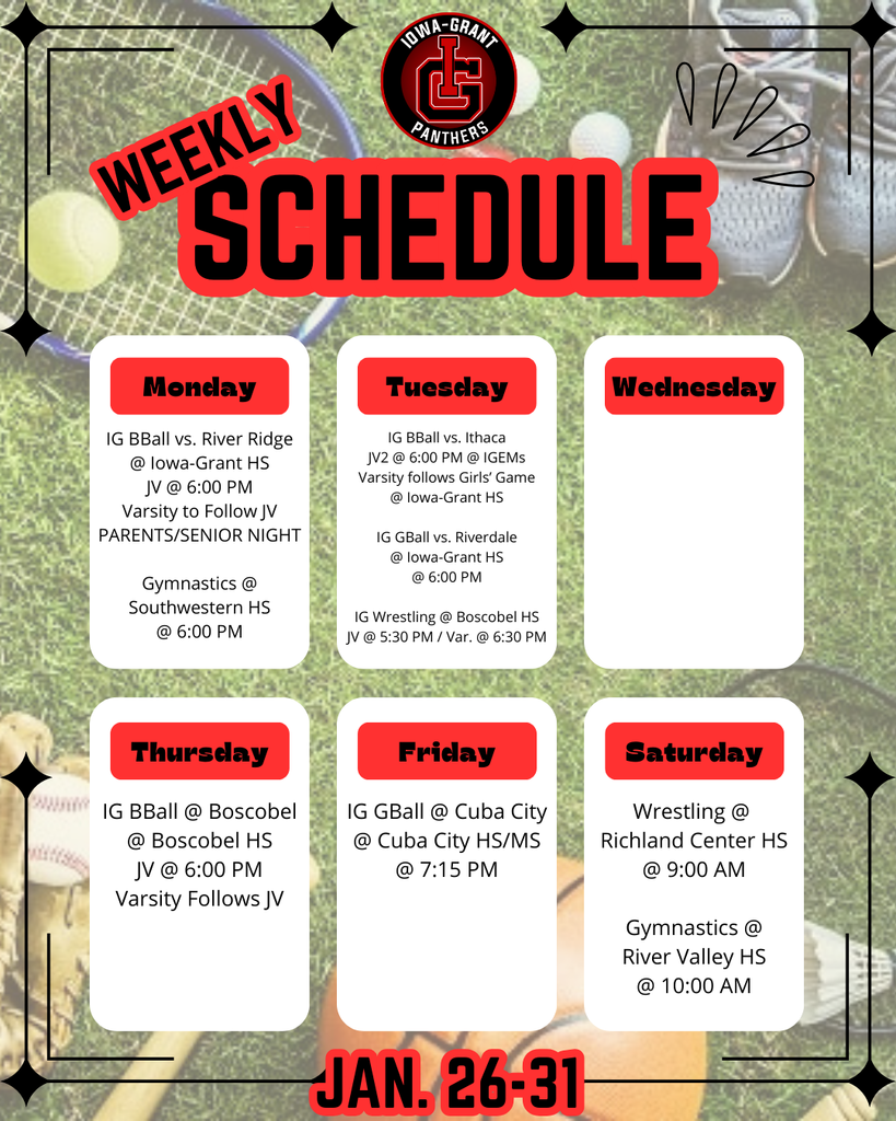 IGHS Weekly Activity Schedule: Jan 26-31