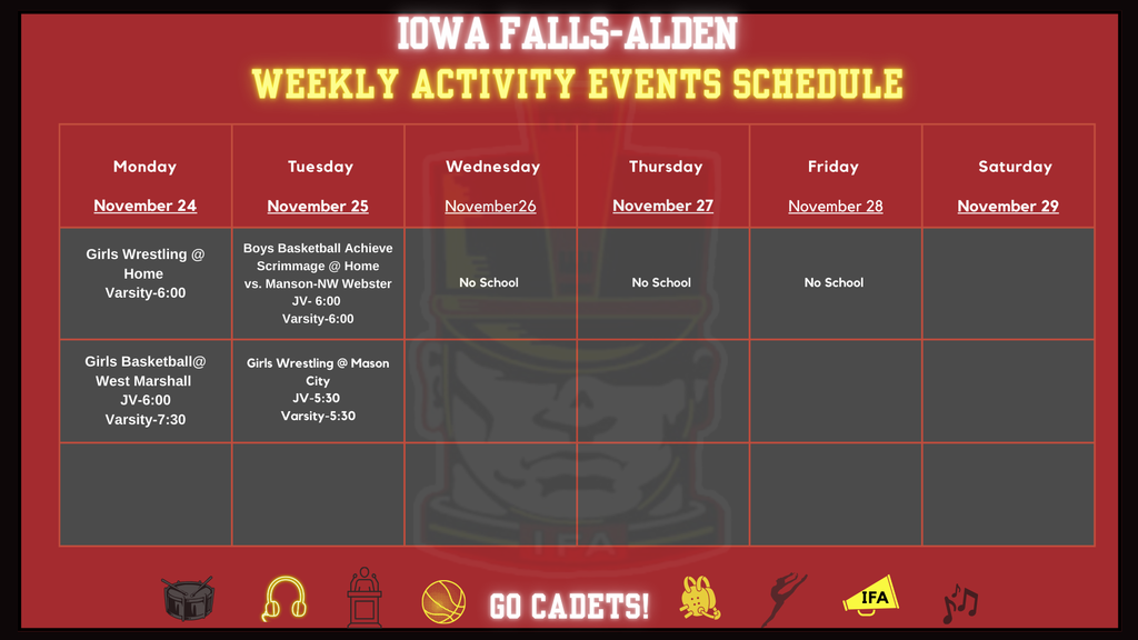 Weekly Activities Calendar