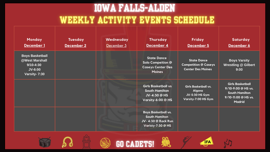 Weekly Activities Calendar