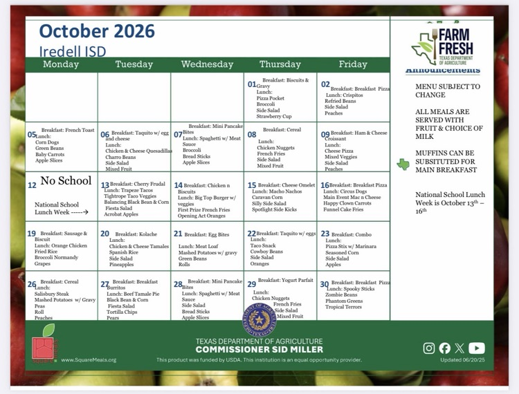 October menu 