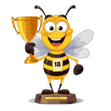 Spelling bee holding trophy