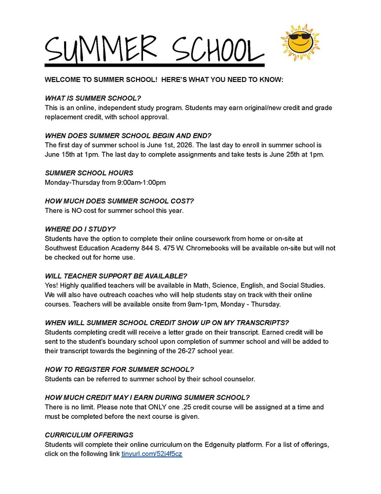 summer school instructions 