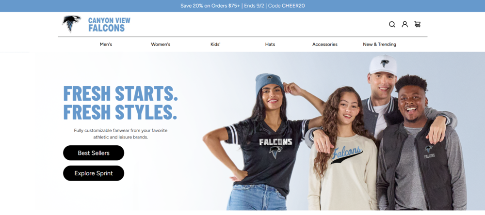 Falcon store website landing page