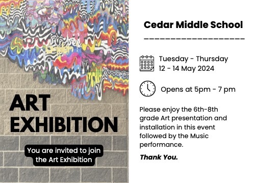 Invitation to an art exhibition at CMS from Tuesday - Thursday May 12-14 2026 5-7 PM