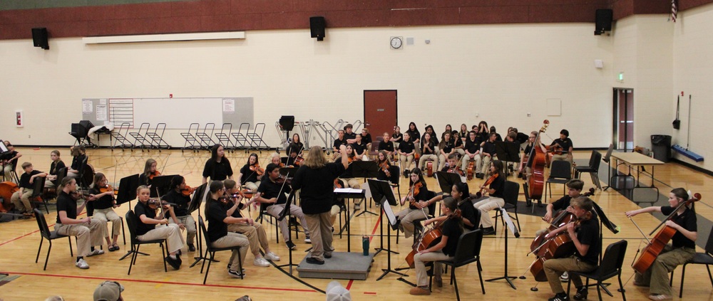 An orchestra playing at a concert