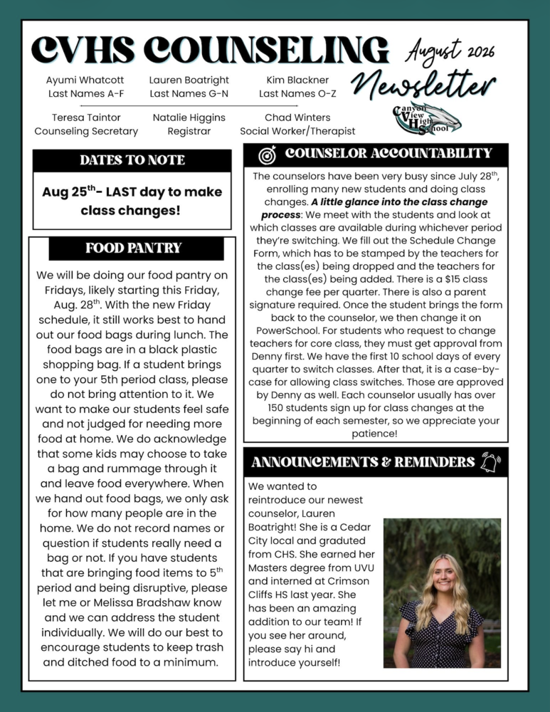 Cvhs counseling newsletter