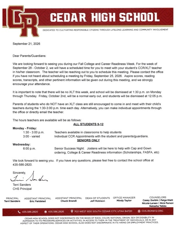 CCR Letter from Mrs. Sanders