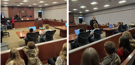 pictures of students visiting courthouse on a 7th grade field trip