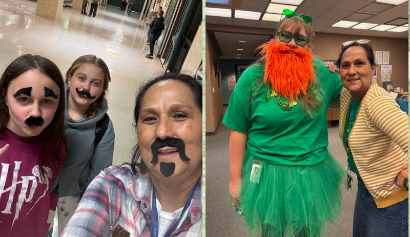 pic of students and vice principal dressing up for spirit week