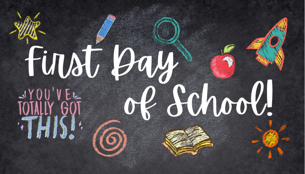 Picture of Chalkboard with saying"First Day of School"