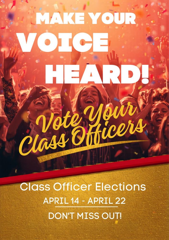 students chearing with words that say vote for your class officers