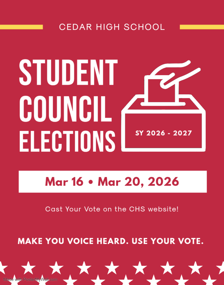 Student Council elections Mar 16-Mar 20. Vote on the CHS website