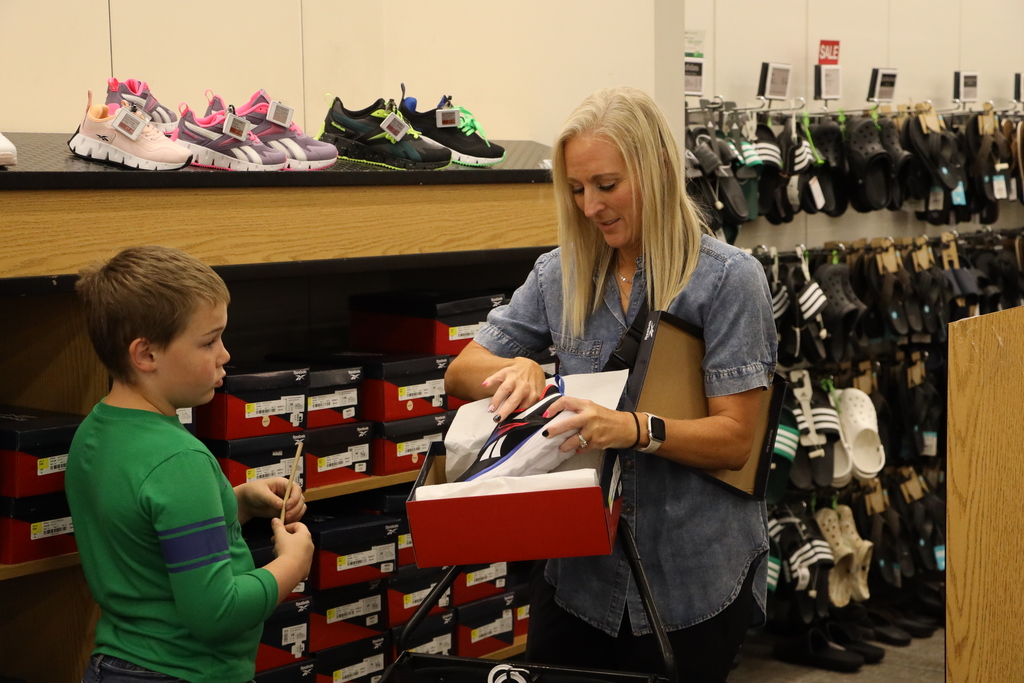 A volunteer shops with a student.
